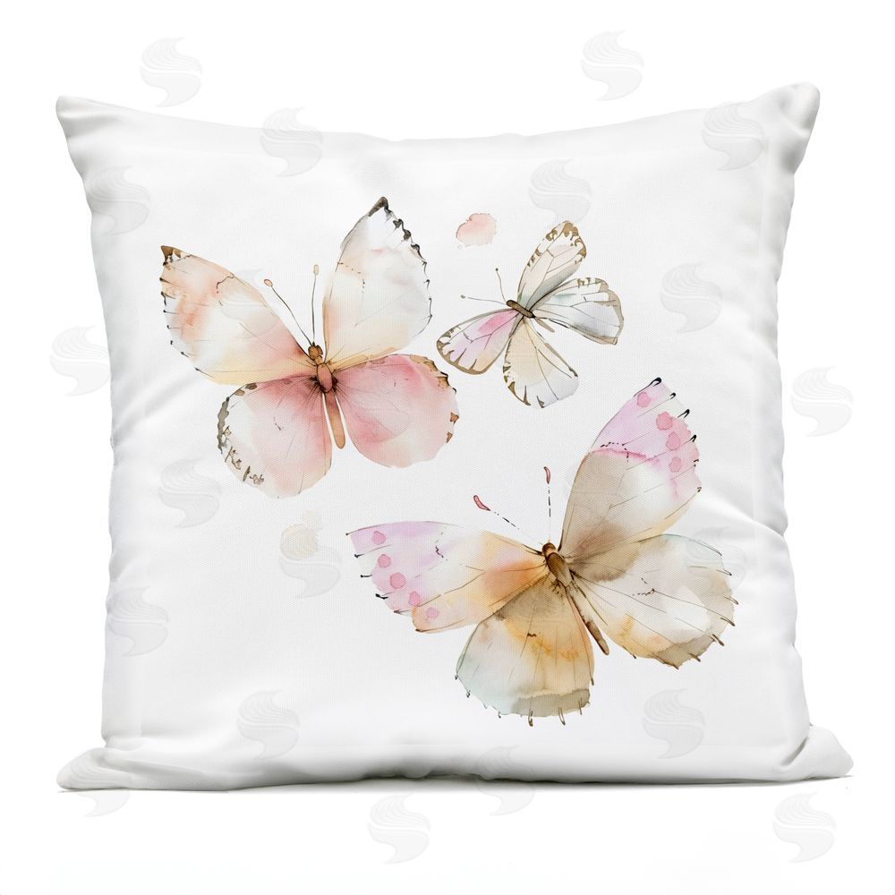 Creative Studio Pink Watercolor Butterfly Trio Outdoor Square Printed Throw Pillow