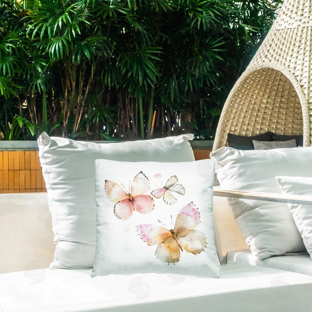 Creative Studio Pink Watercolor Butterfly Trio Outdoor Square Printed Throw Pillow on Seat