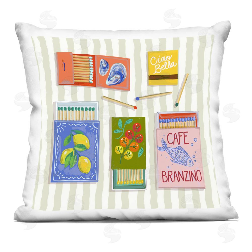 Rachel Nerney Ciao Bella Seaside Matchboxes Square Printed Throw Pillow