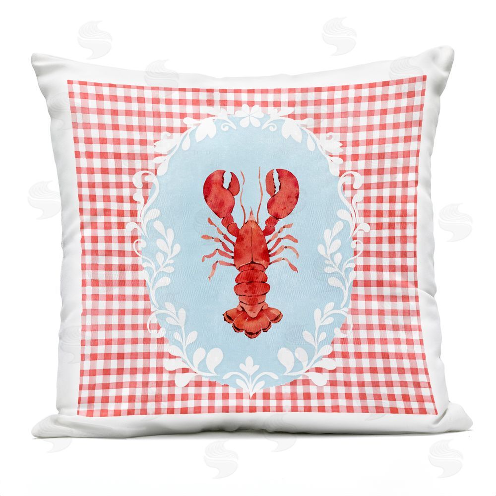 Heather Lee Chan Lobster with Red Plaid Outdoor Square Printed Throw Pillow