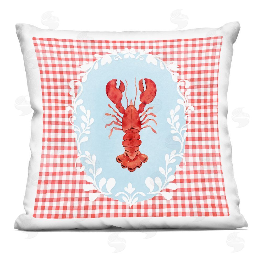 Heather Lee Chan Lobster with Red Plaid Square Printed Throw Pillow