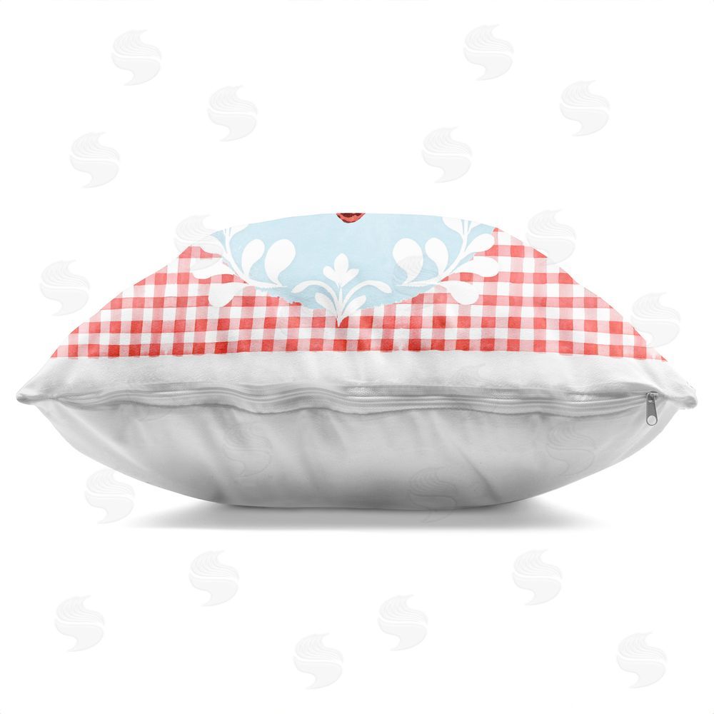 Heather Lee Chan Lobster with Red Plaid Square Printed Throw Pillow Side View with Zipper Detail
