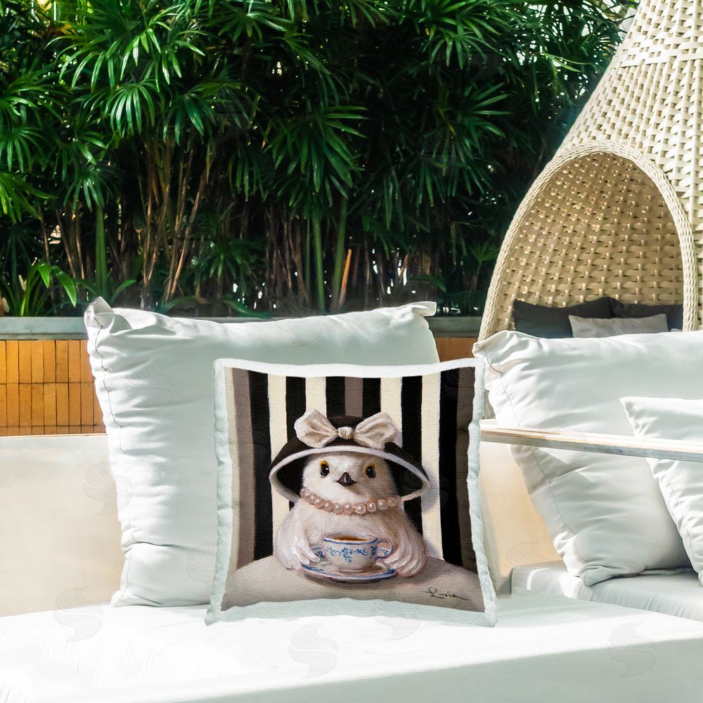Lucia Heffernan Chicka Tea Chic Bird Outdoor Quick-Dry Polyester Printed Square Pillow on Patio