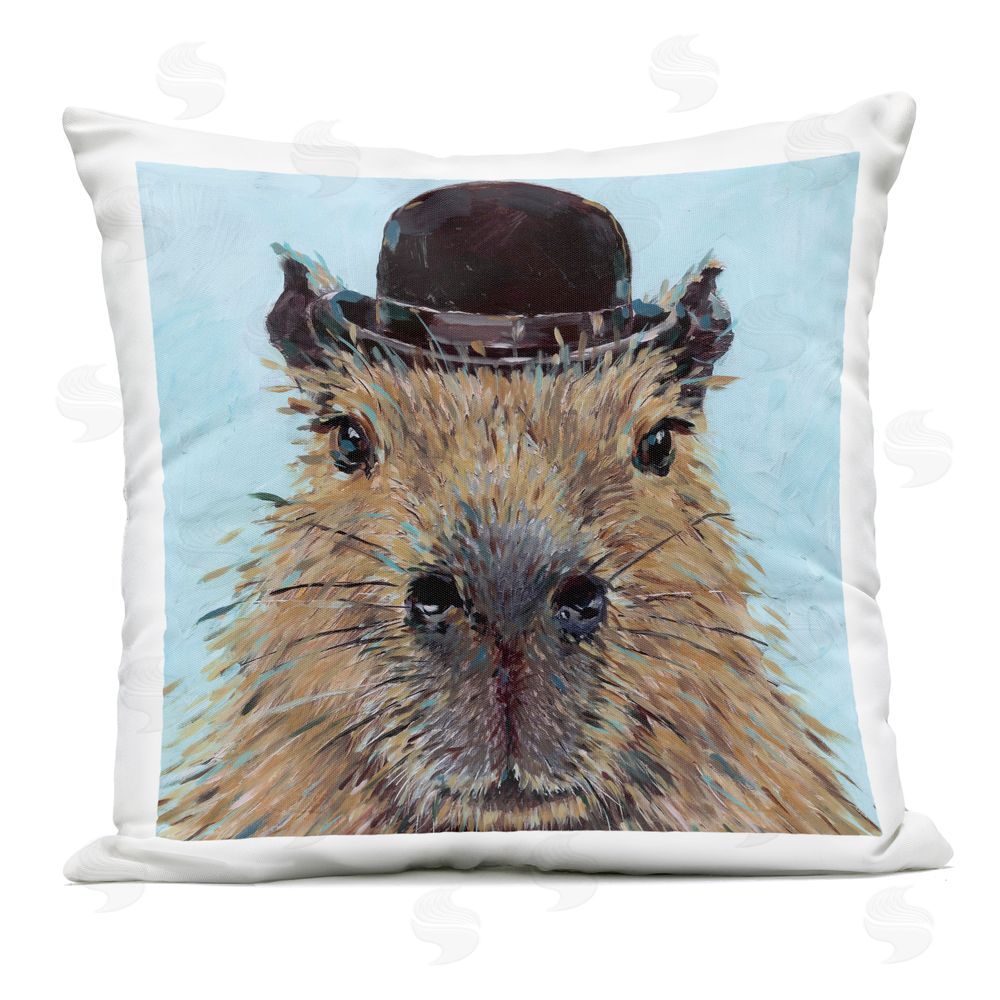 Studio Bautista Closeup Capybara with Hat Outdoor Printed Throw Pillow