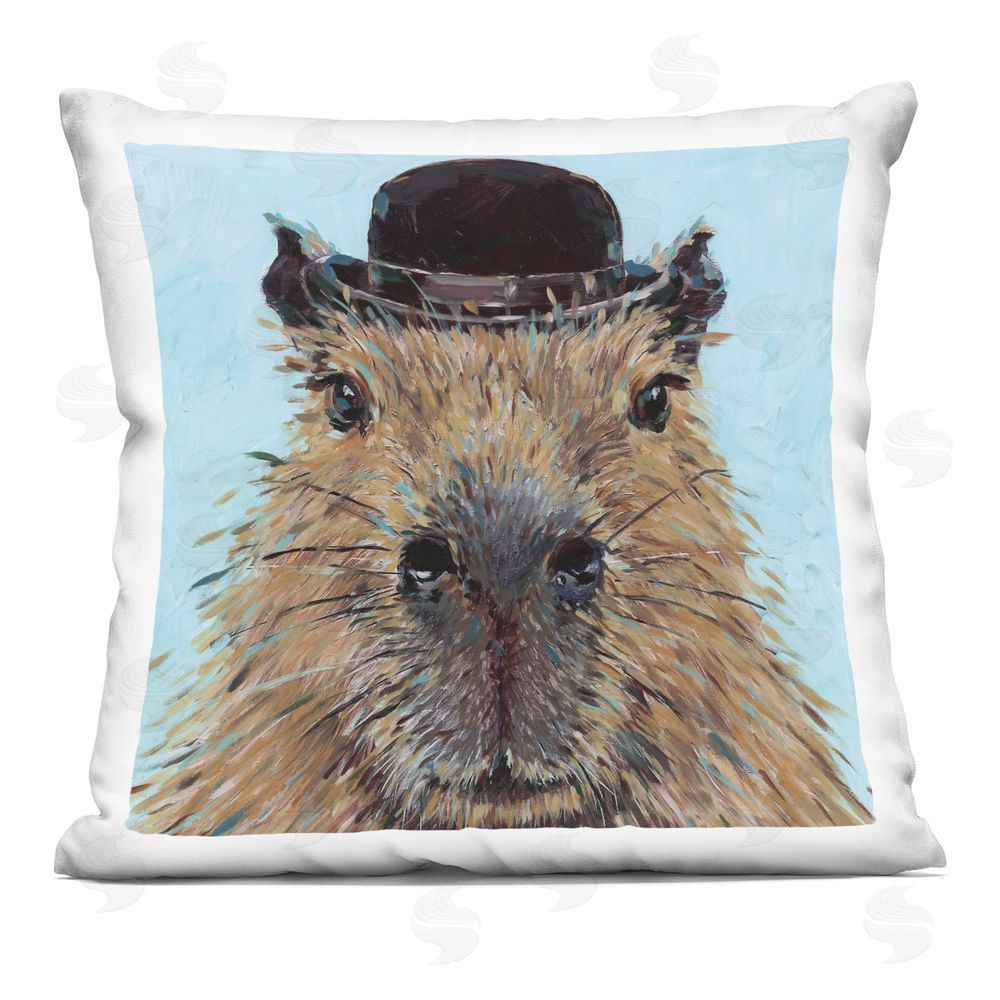 Studio Bautista Closeup Capybara with Hat Indoor Printed Throw Pillow