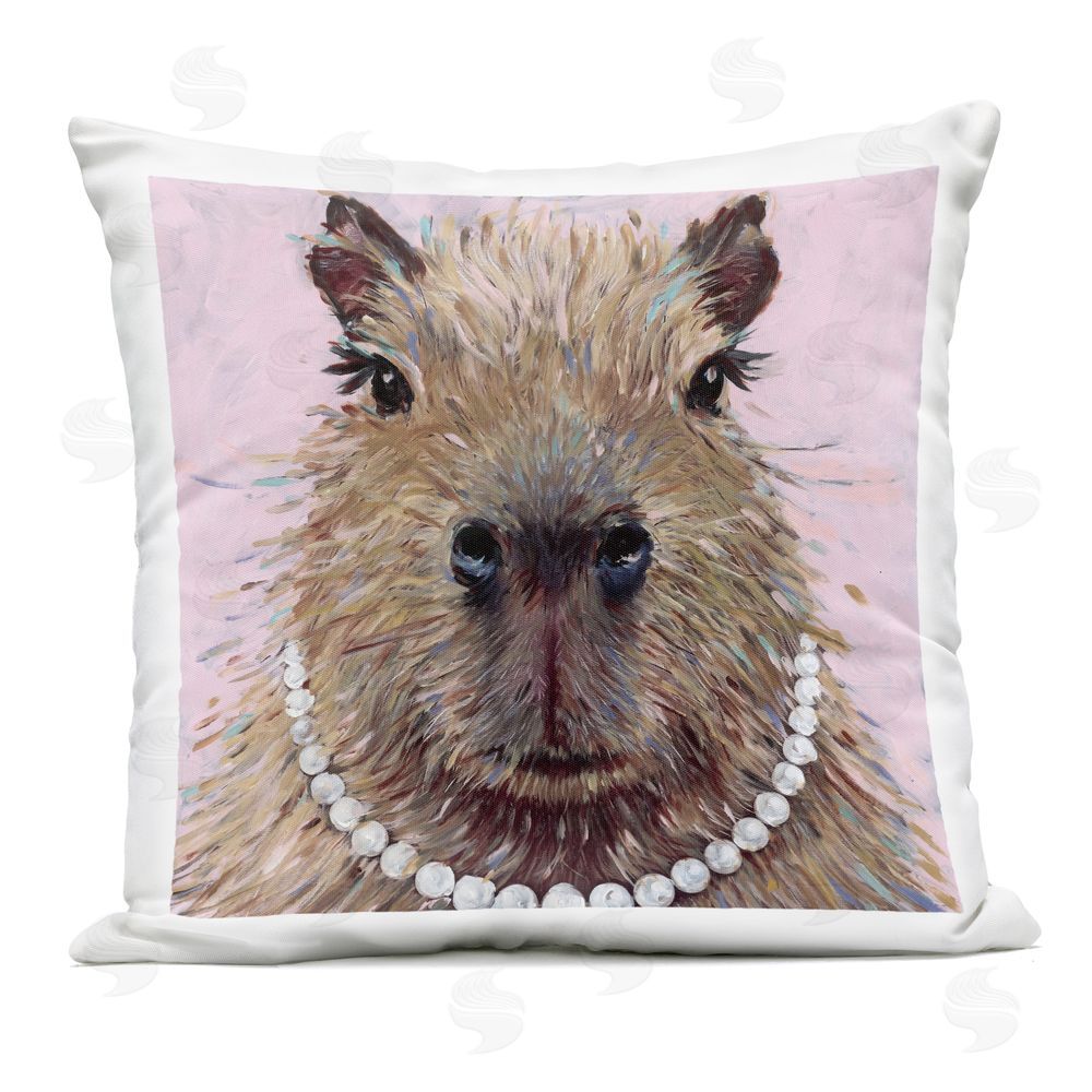 Studio Bautista Capybara with Pearl Necklace Outdoor Printed Throw Pillow