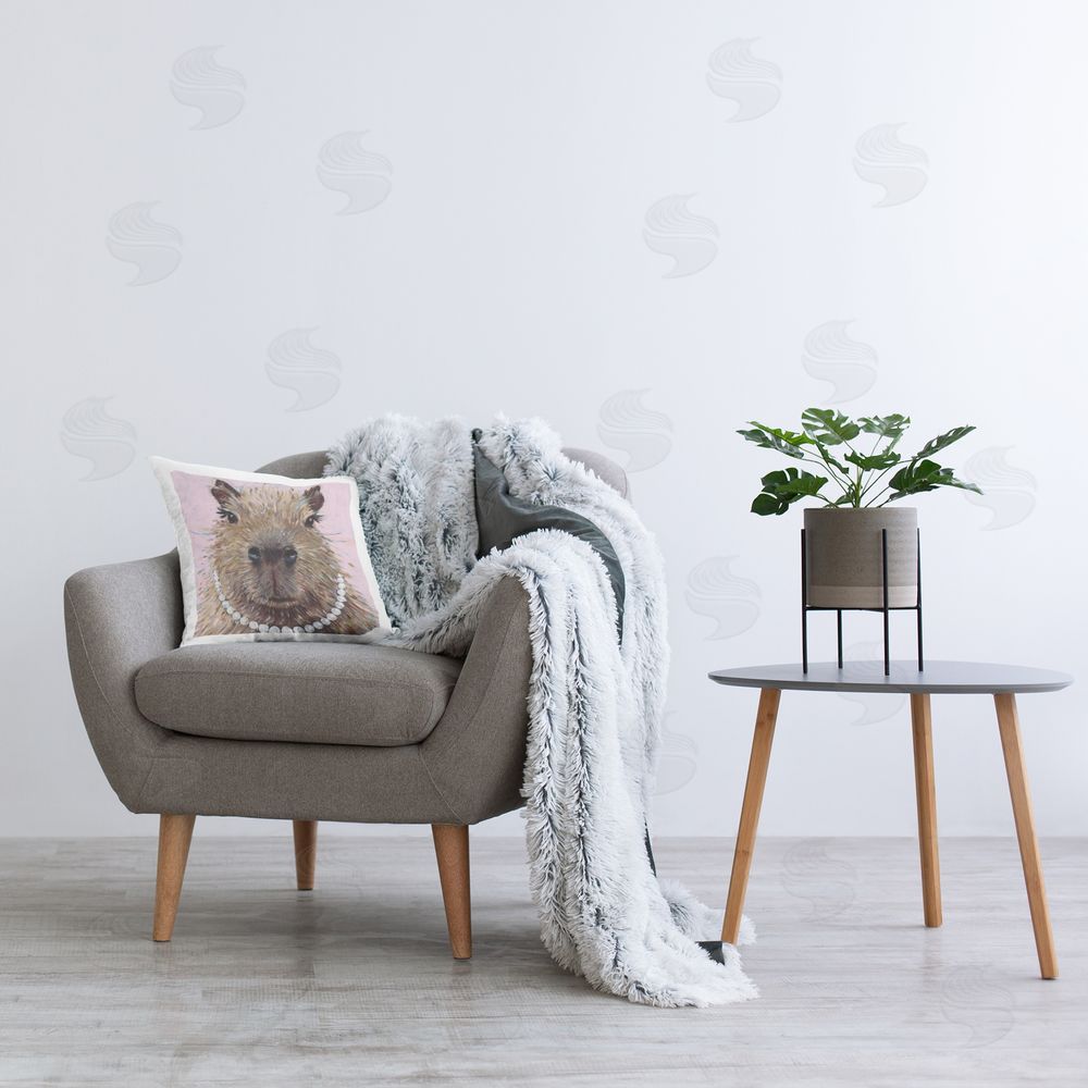 Studio Bautista Capybara with Pearl Necklace Printed Indoor Throw Pillow in Room