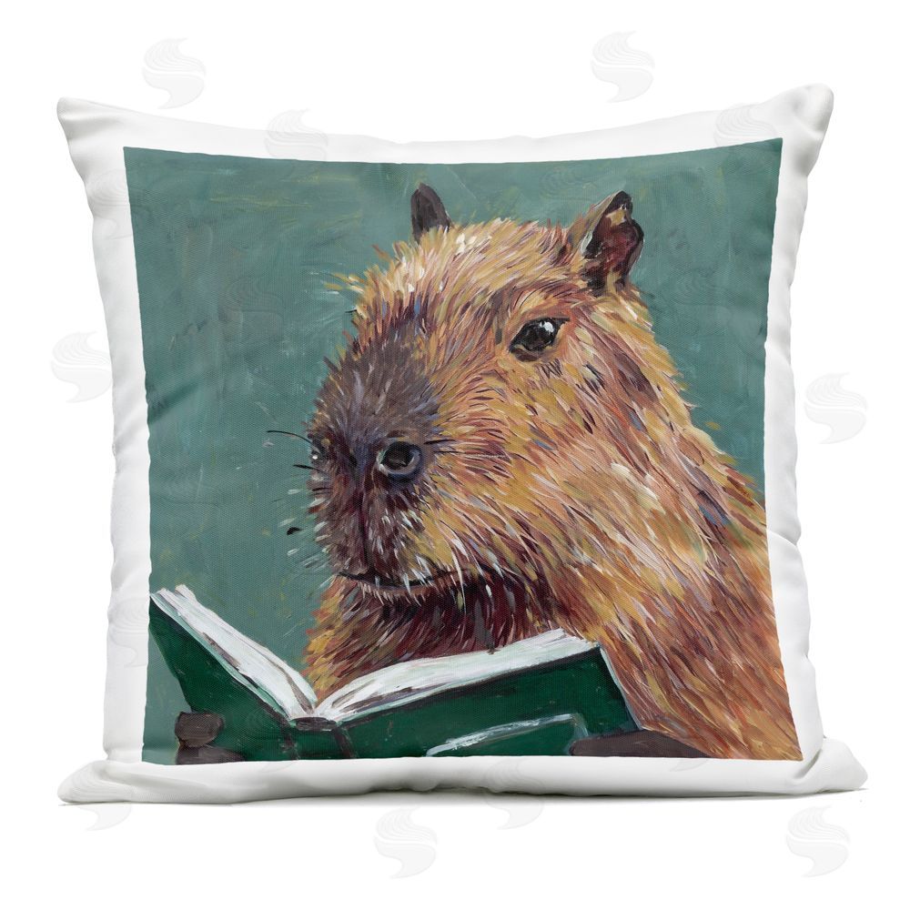Studio Bautista Studious Capybara Reading Outdoor Printed Throw Pillow