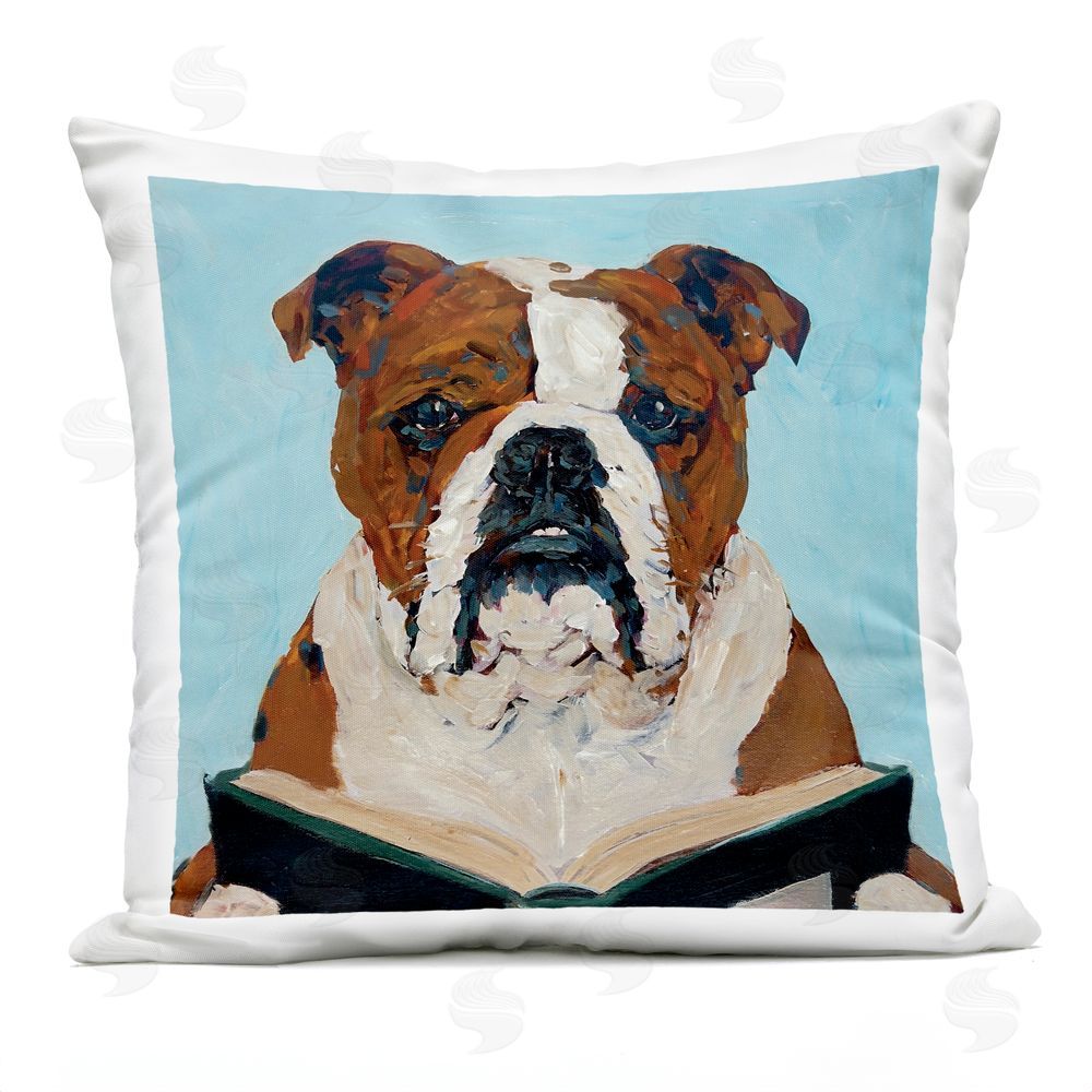 Studio Bautista Bulldog Reading Book Outdoor Printed Throw Pillow