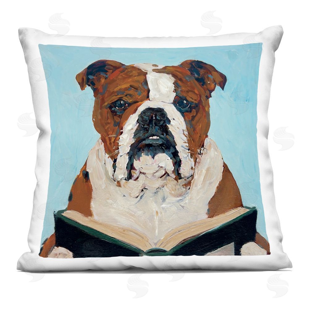 Studio Bautista Bulldog Reading Book Indoor Printed Throw Pillow