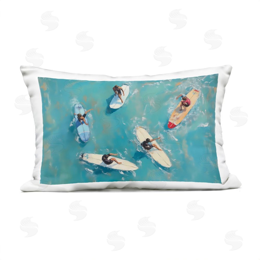LSR Design Studio Group of Surfers at Sea Outdoor Printed Lumbar Throw Pillow