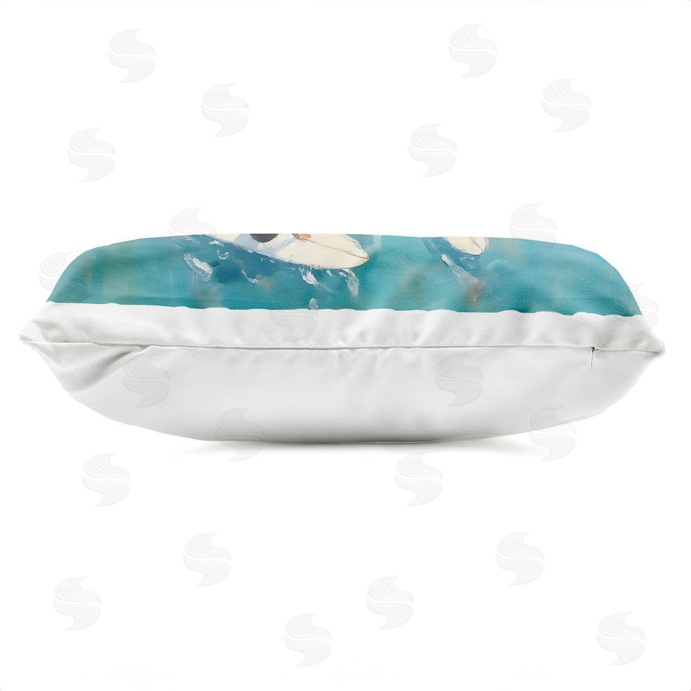 LSR Design Studio Group of Surfers at Sea Outdoor Printed Lumbar Throw Pillow Side View with Zipper Detail