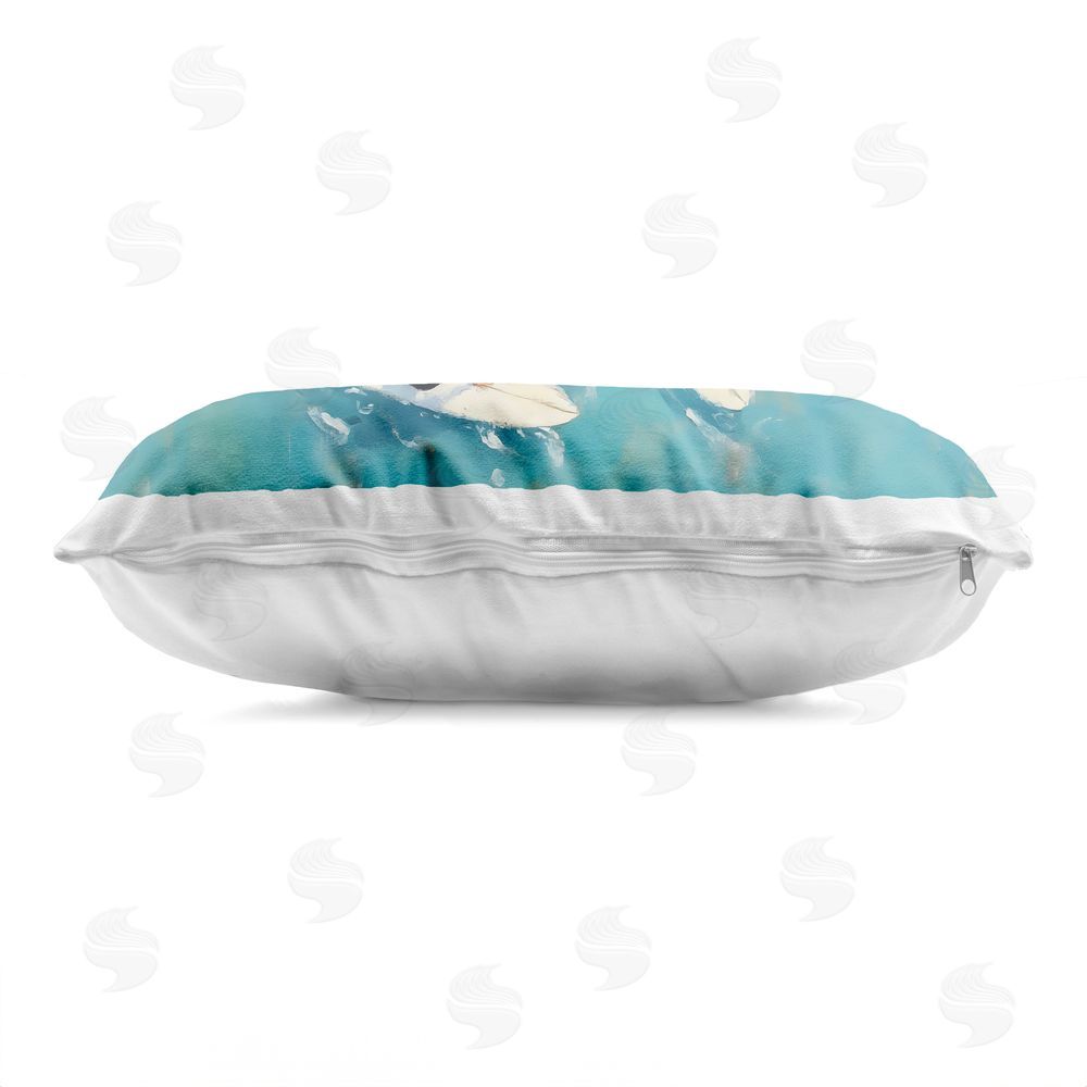 LSR Design Studio Group of Surfers at Sea Printed Lumbar Throw Pillow Side View with Zipper Detail