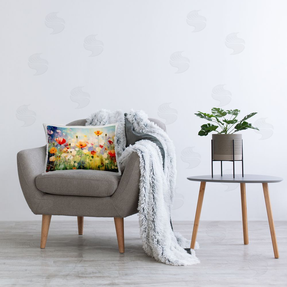 Creative Studio Sunlit Meadow of Colorful Blooms Printed Lumbar Throw Pillow on Seat