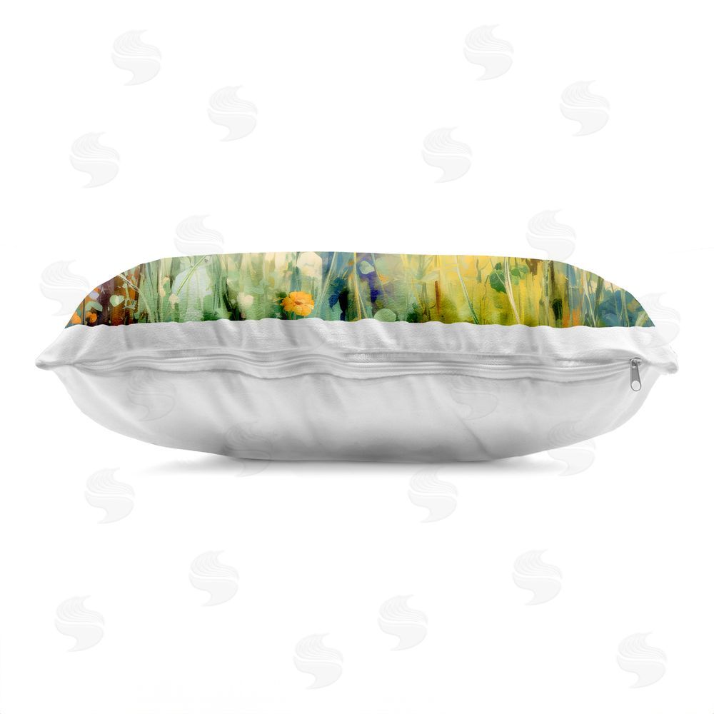 Creative Studio Sunlit Meadow of Colorful Blooms Printed Lumbar Throw Pillow Side View with Zipper Detail