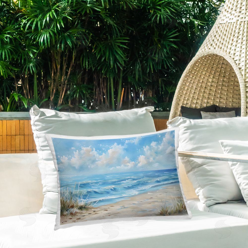 Creative Studio Coastal Tranquility Horizon Outdoor Printed Lumbar Throw Pillow on Seat