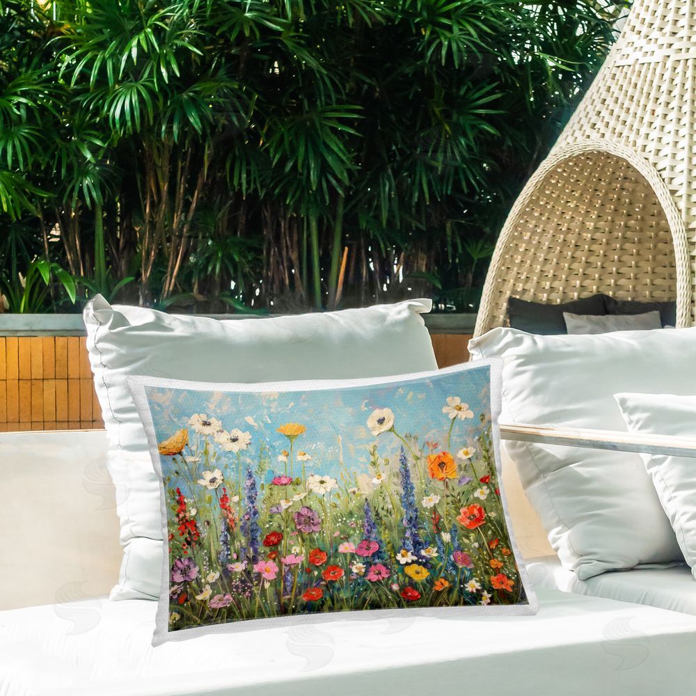 Creative Studio Wildflower Field of Spring Blooms Outdoor Printed Lumbar Throw Pillow on Seat