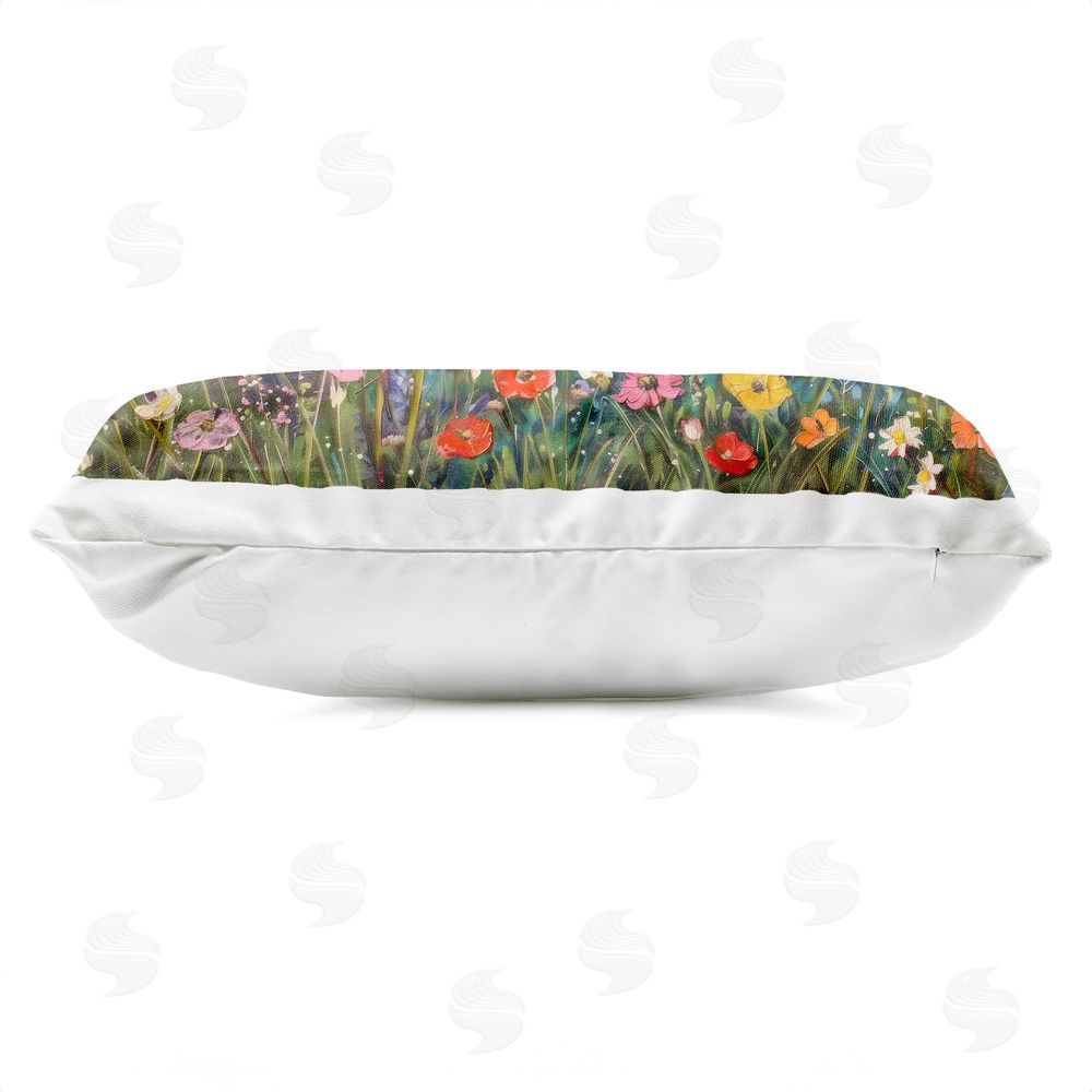 Creative Studio Wildflower Field of Spring Blooms Outdoor Printed Lumbar Throw Pillow Side View with Zipper Detail
