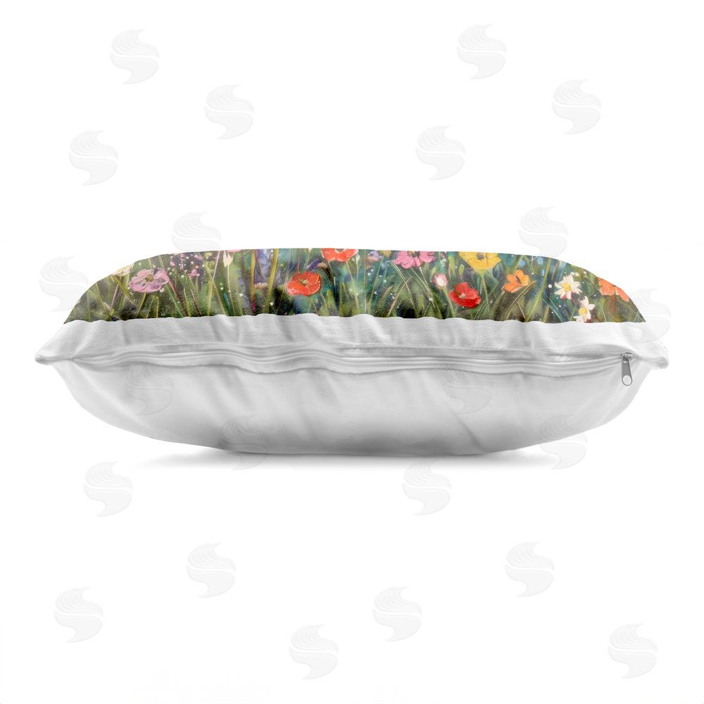 Creative Studio Wildflower Field of Spring Blooms Printed Lumbar Throw Pillow Side View with Zipper Detail