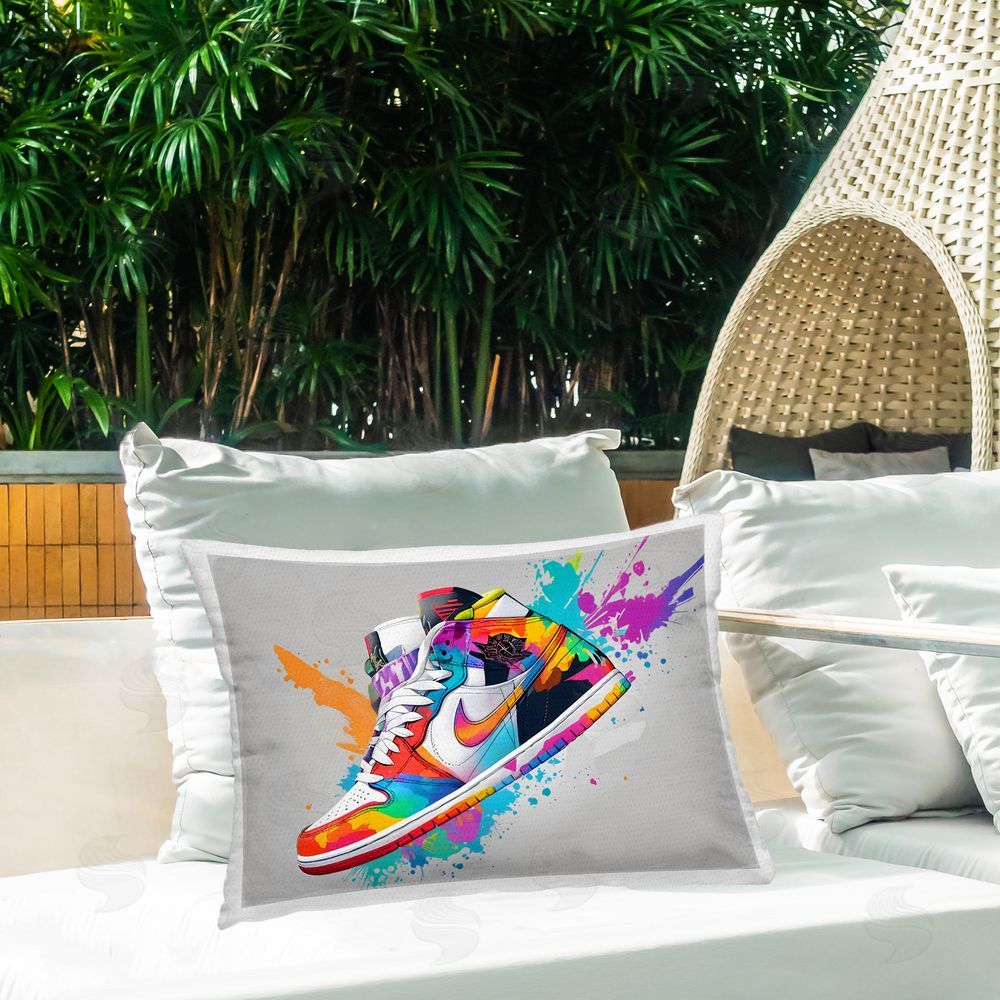Creative Studio Hightop Sneaker with Splatter Outdoor Printed Lumbar Throw Pillow on Seat