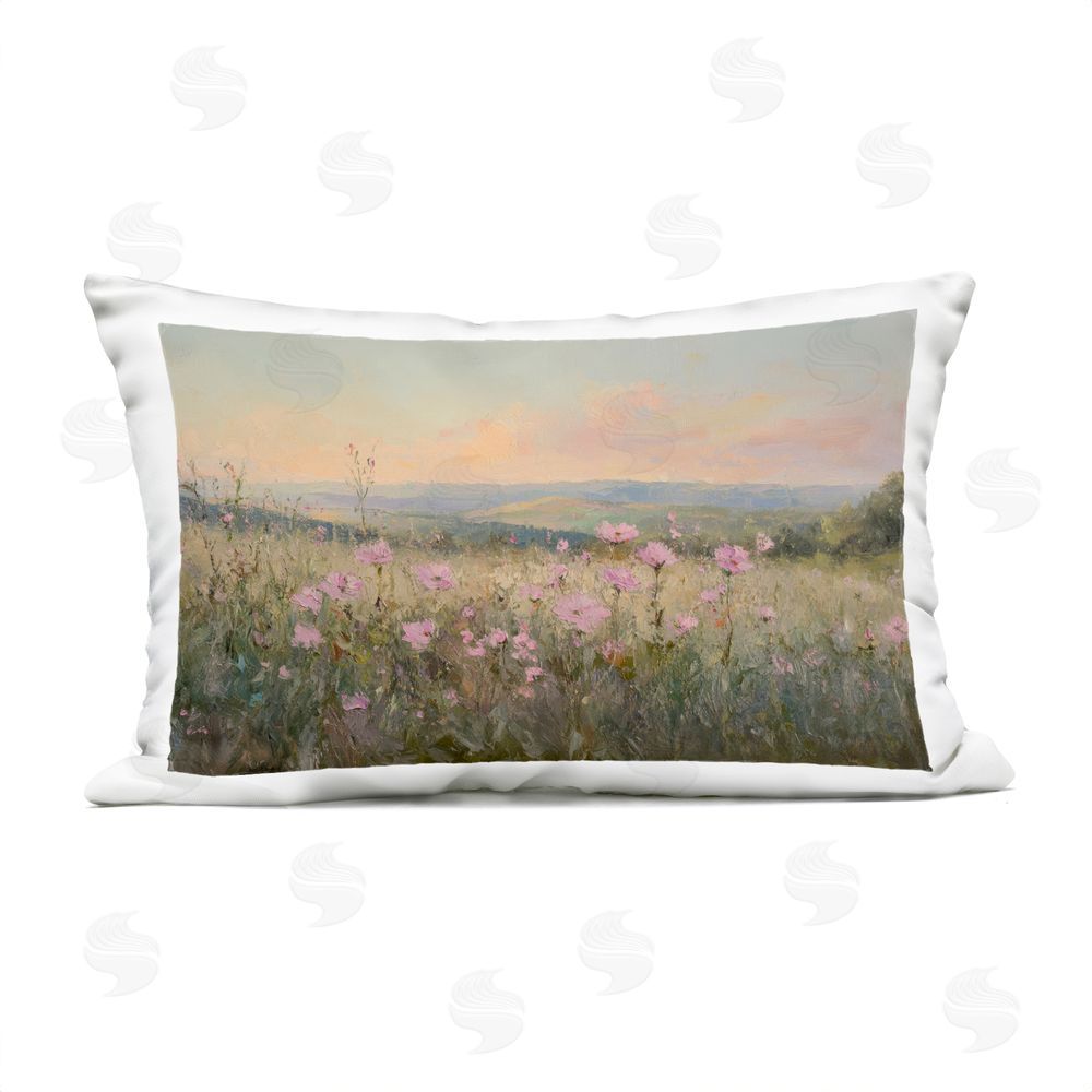 Petal Prints Design Tranquil Meadow At Dawn Outdoor Printed Lumbar Throw Pillow