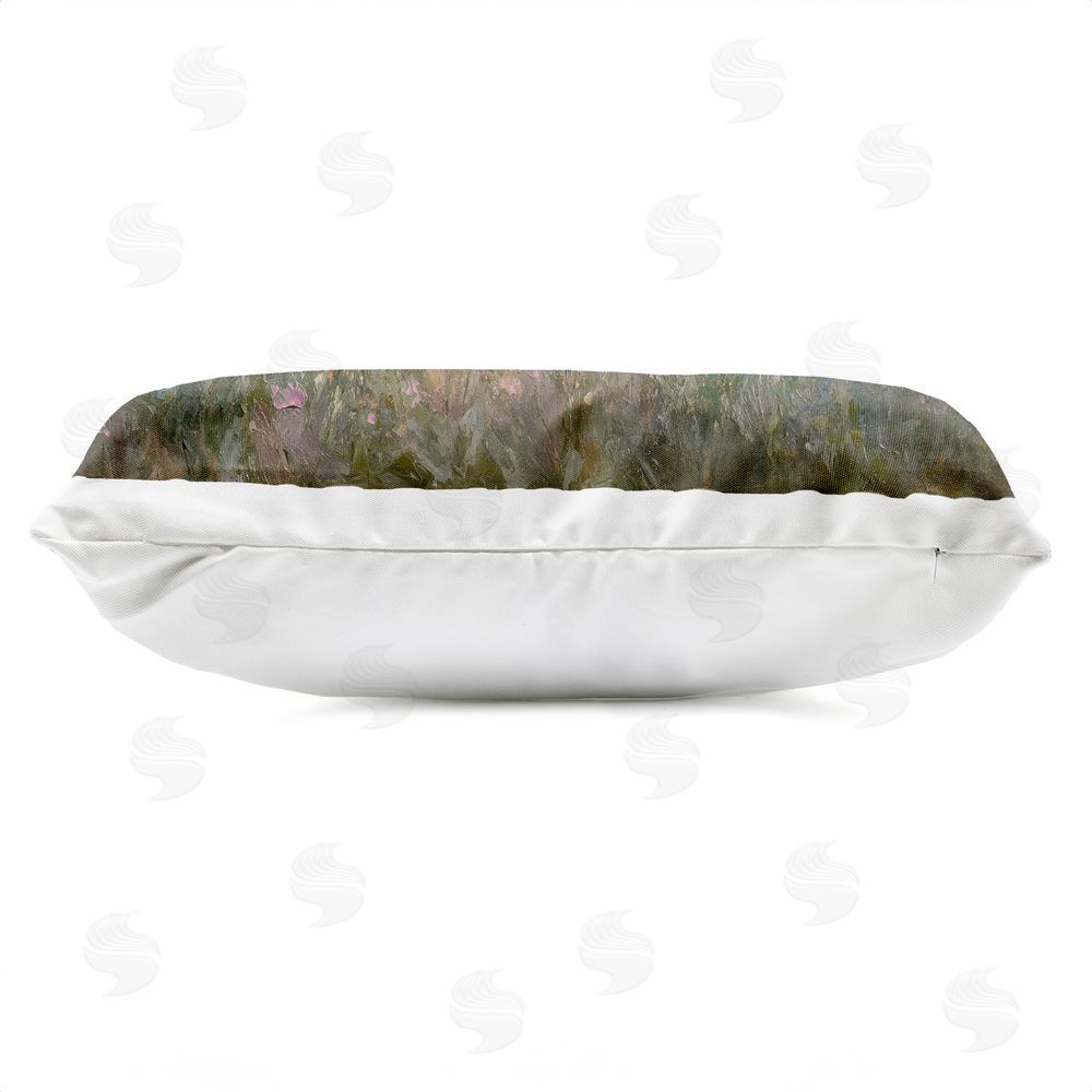 Petal Prints Design Tranquil Meadow At Dawn Outdoor Printed Lumbar Throw Pillow Side View with Zipper Detail