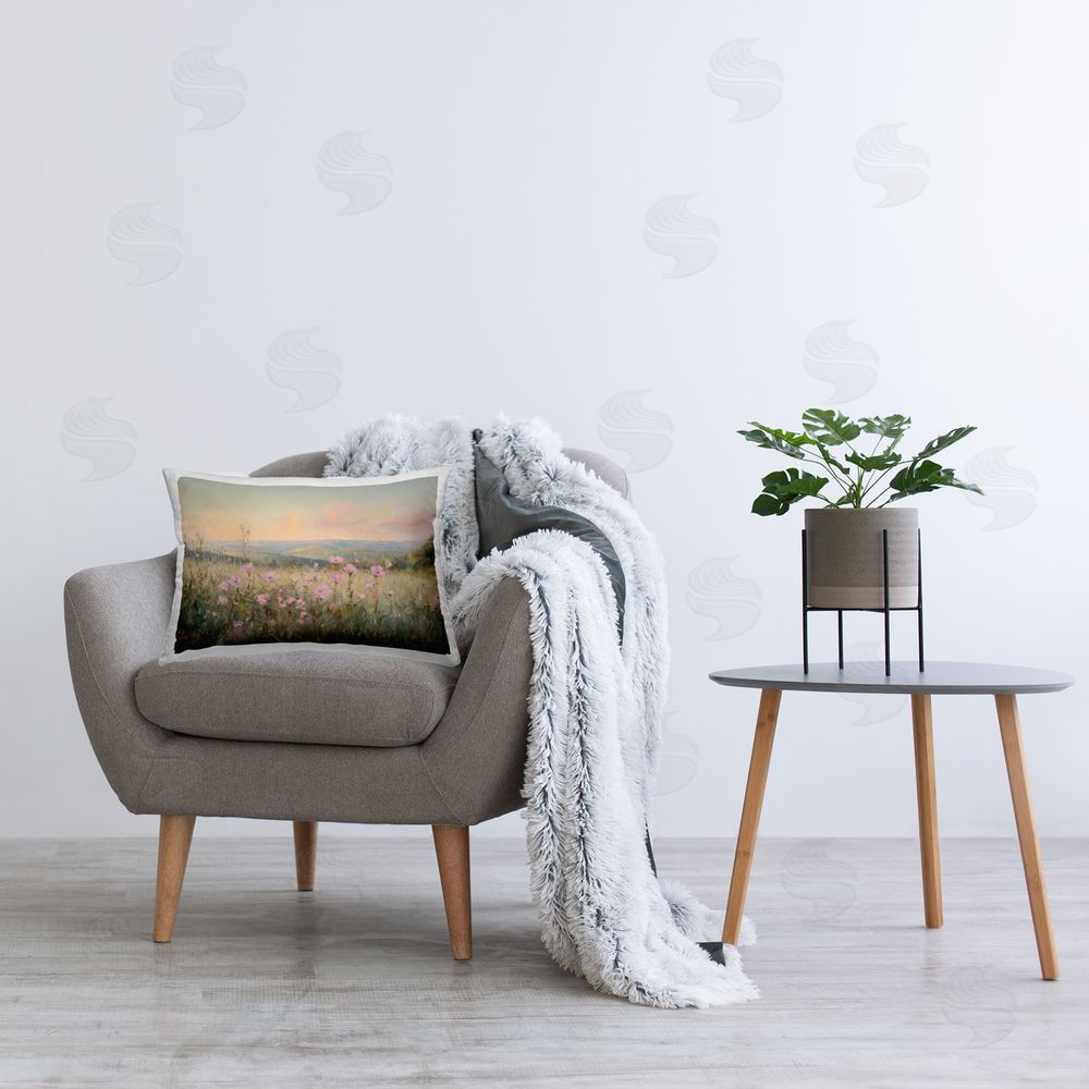 Petal Prints Design Tranquil Meadow At Dawn Printed Lumbar Throw Pillow on Seat