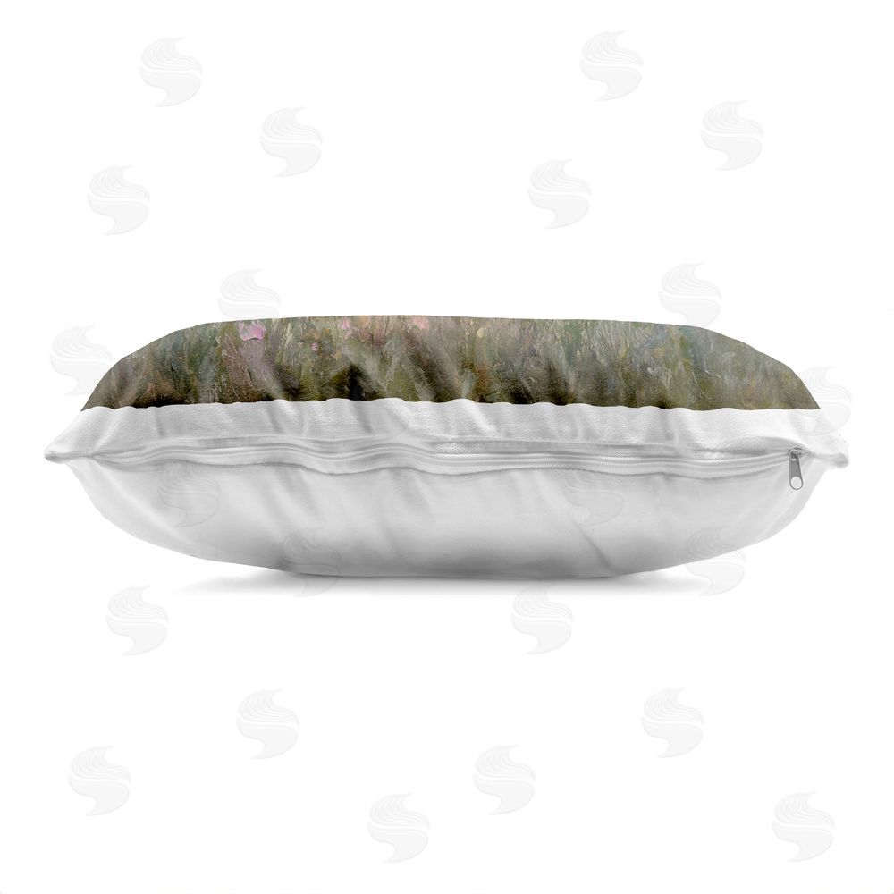 Petal Prints Design Tranquil Meadow At Dawn Printed Lumbar Throw Pillow Side View with Zipper Detail
