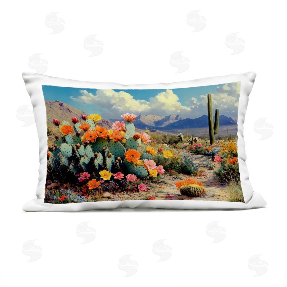 Franklyn Gregory Vibrant Cacti in Desert Outdoor Printed Lumbar Throw Pillow