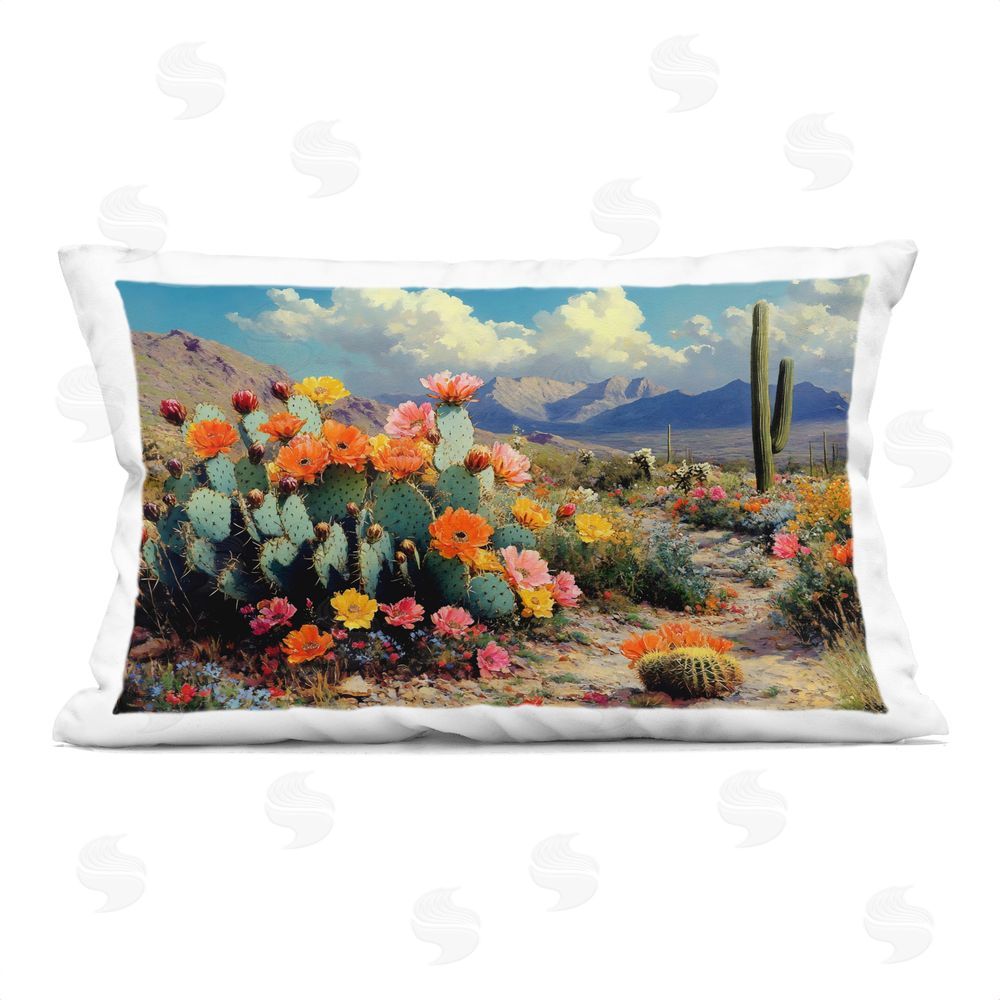 Franklyn Gregory Vibrant Cacti in Desert Printed Lumbar Throw Pillow