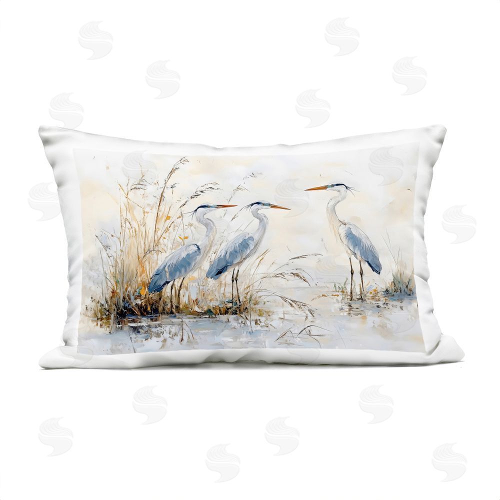 LSR Design Studio Blue Heron Trio in Wetlands Outdoor Printed Lumbar Throw Pillow