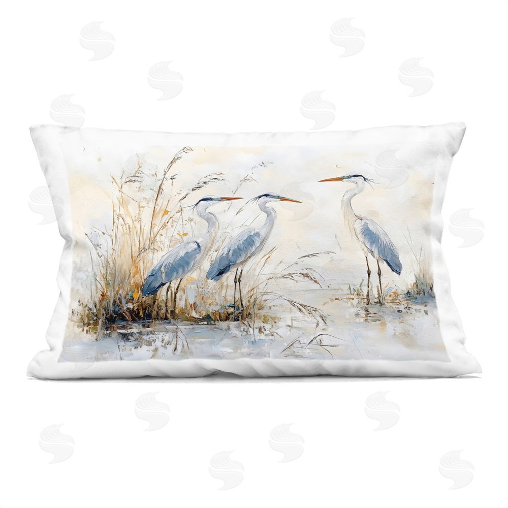 LSR Design Studio Blue Heron Trio in Wetlands Printed Lumbar Throw Pillow