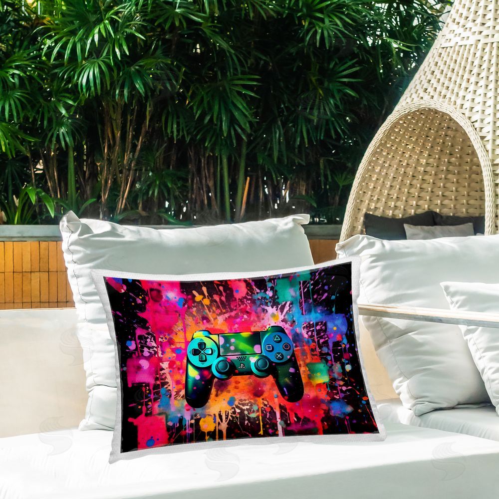 Creative Studio Vibrant Gamepad Burst Outdoor Printed Lumbar Throw Pillow on Seat