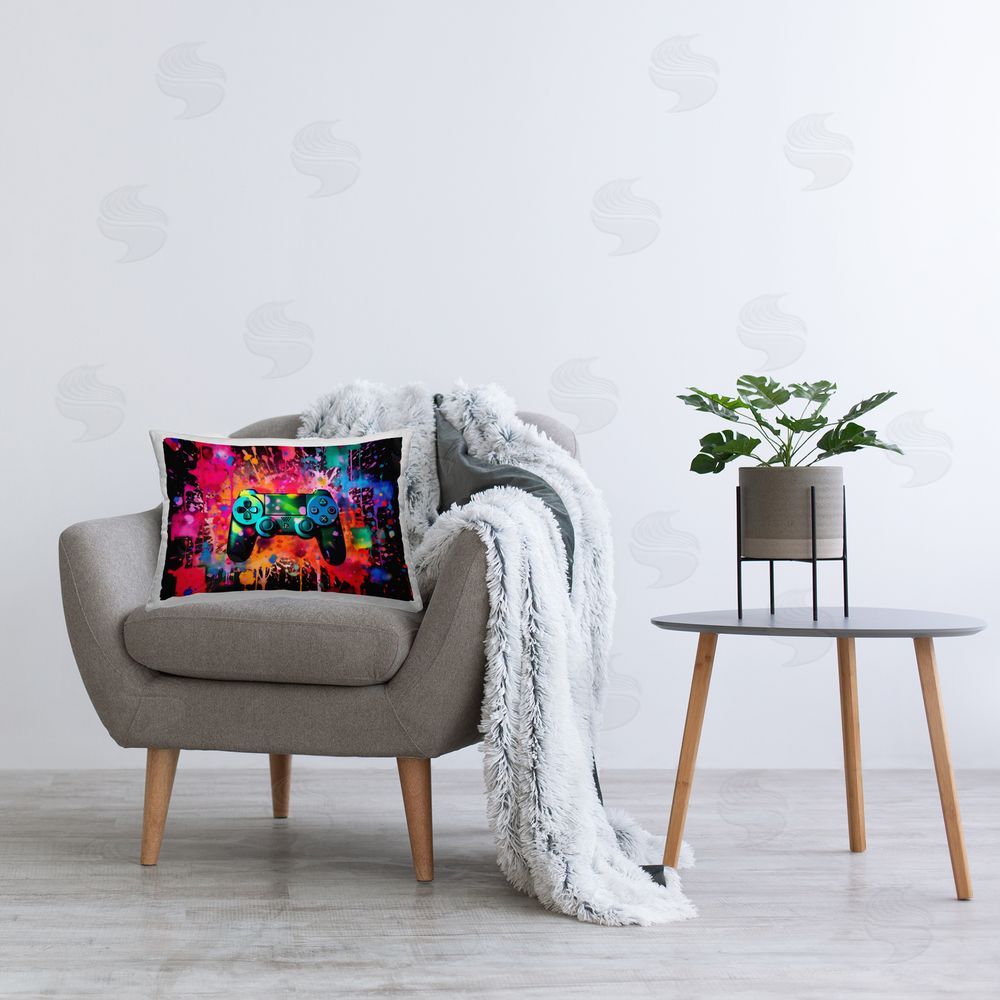 Creative Studio Vibrant Gamepad Burst Printed Lumbar Throw Pillow on Seat
