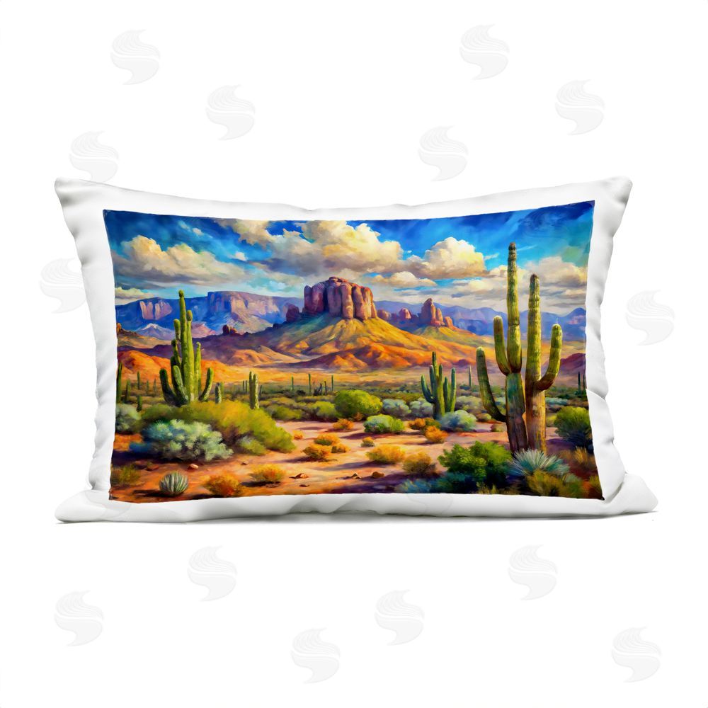 Creative Studio Majestic Saguaro Desert Landscape Outdoor Printed Lumbar Throw Pillow