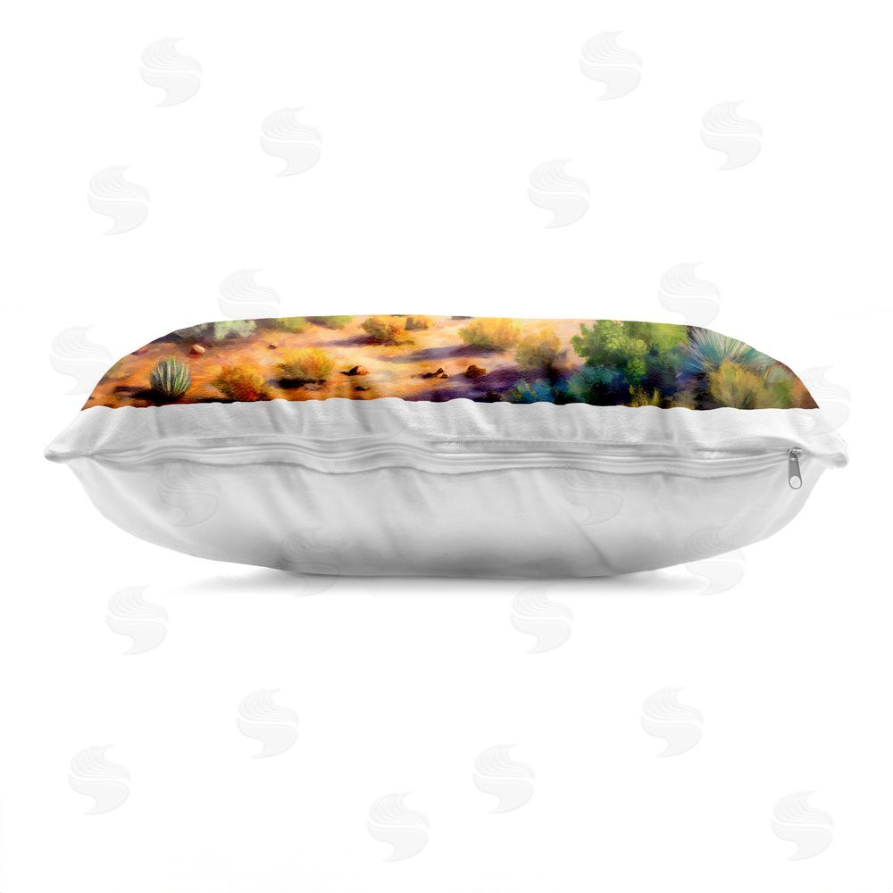Creative Studio Majestic Saguaro Desert Landscape Printed Lumbar Throw Pillow Side View with Zipper Detail