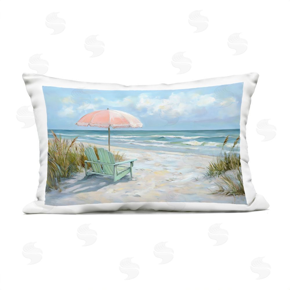 Creative Studio Seaside Chair & Pink Umbrella Outdoor Printed Lumbar Throw Pillow