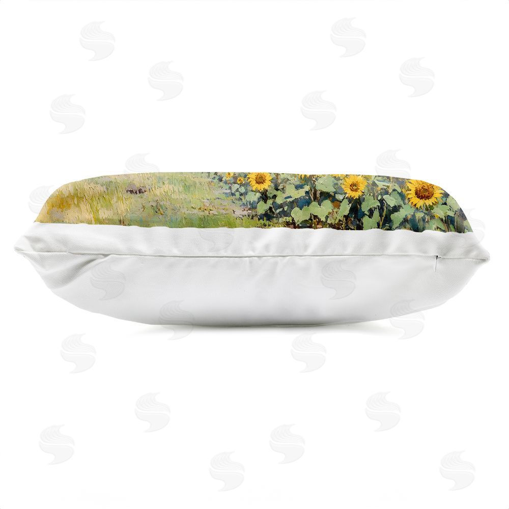 Franklyn Gregory Sunflower Pickup by Old Barn Outdoor Printed Lumbar Throw Pillow Side View with Zipper Detail
