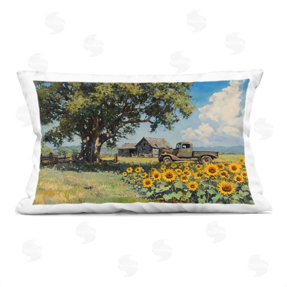 Franklyn Gregory Sunflower Pickup by Old Barn Printed Lumbar Throw Pillow