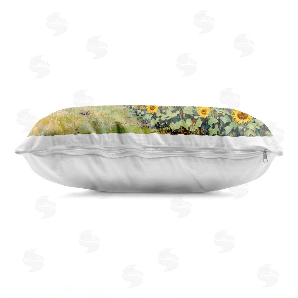Franklyn Gregory Sunflower Pickup by Old Barn Printed Lumbar Throw Pillow Side View with Zipper Detail