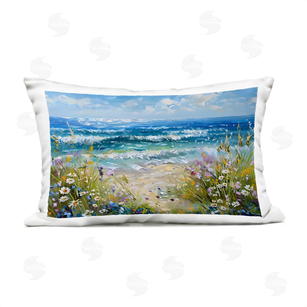 Creative Studio Floral Beach Meadow by Ocean Outdoor Printed Lumbar Throw Pillow
