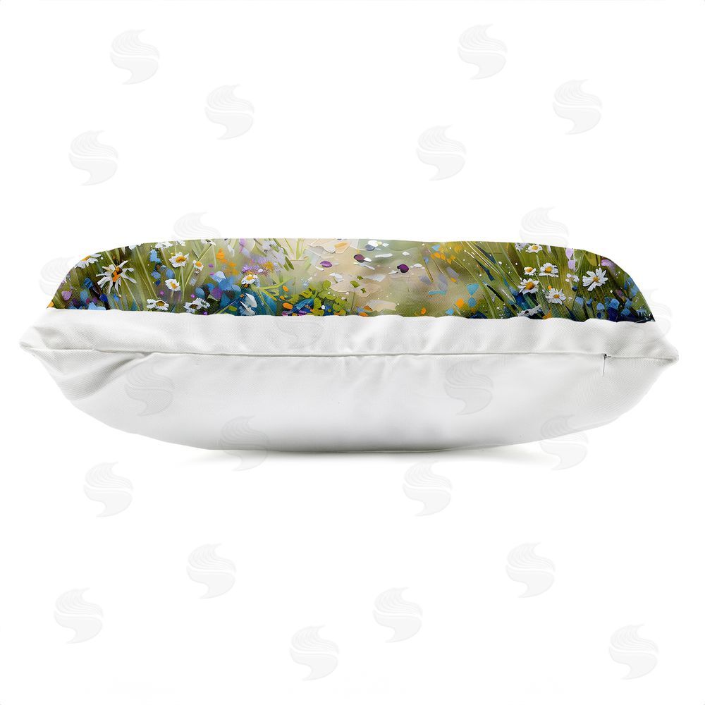 Creative Studio Floral Beach Meadow by Ocean Outdoor Printed Lumbar Throw Pillow Side View with Zipper Detail