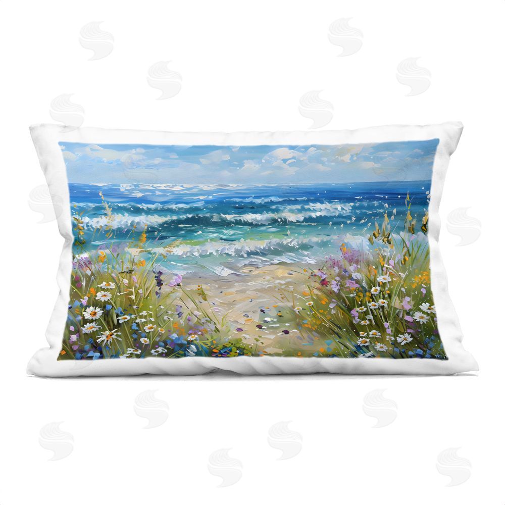 Creative Studio Floral Beach Meadow by Ocean Printed Lumbar Throw Pillow