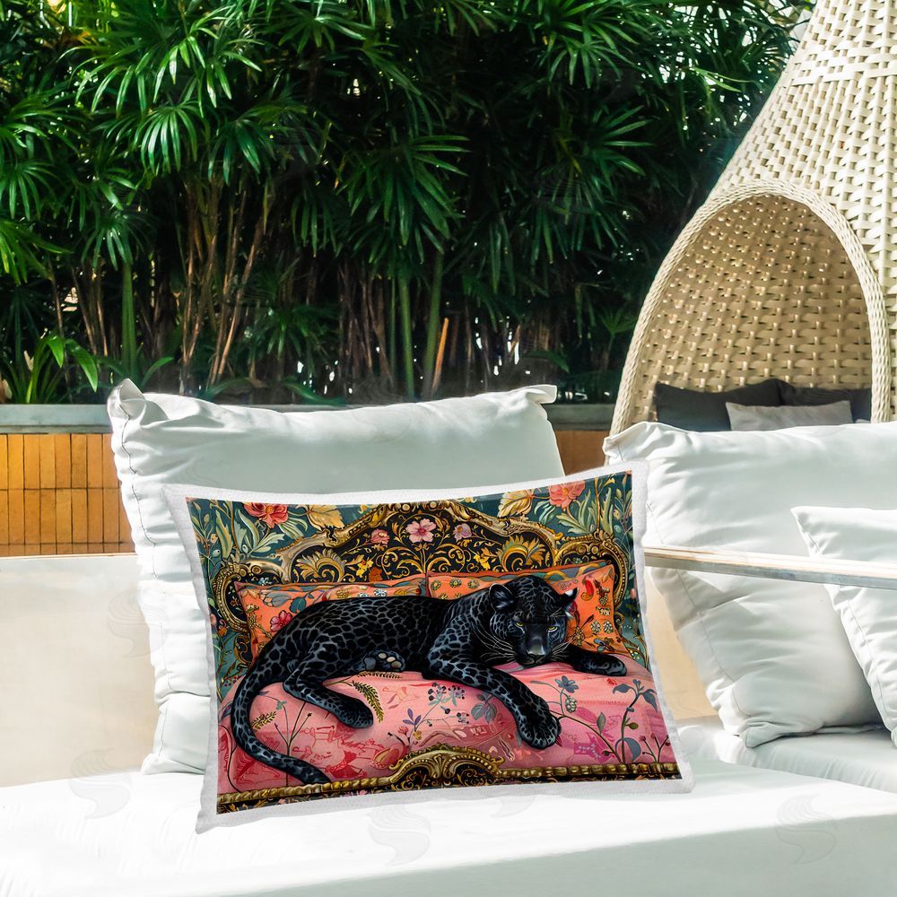 Creative Studio Lazy Black Elegant Leopard Outdoor Printed Lumbar Throw Pillow on Seat