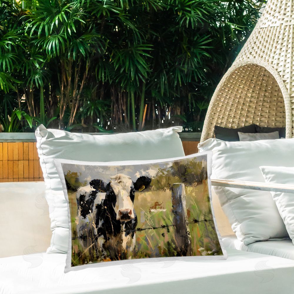 Creative Studio Cow in Summer Pasture Outdoor Printed Lumbar Throw Pillow on Seat