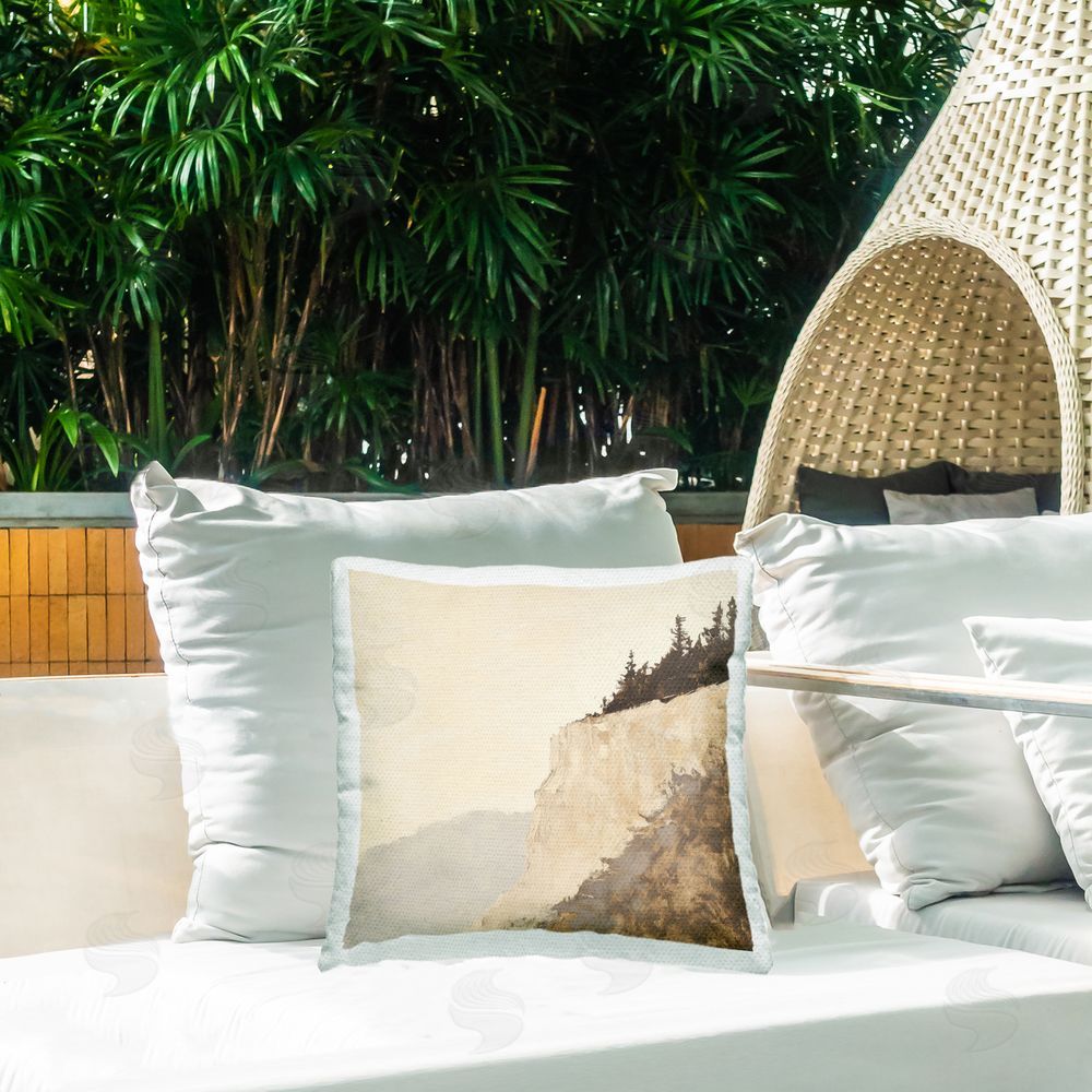 Petal Prints Design Serene Cliffside Vista Outdoor Square Printed Throw Pillow on Seat