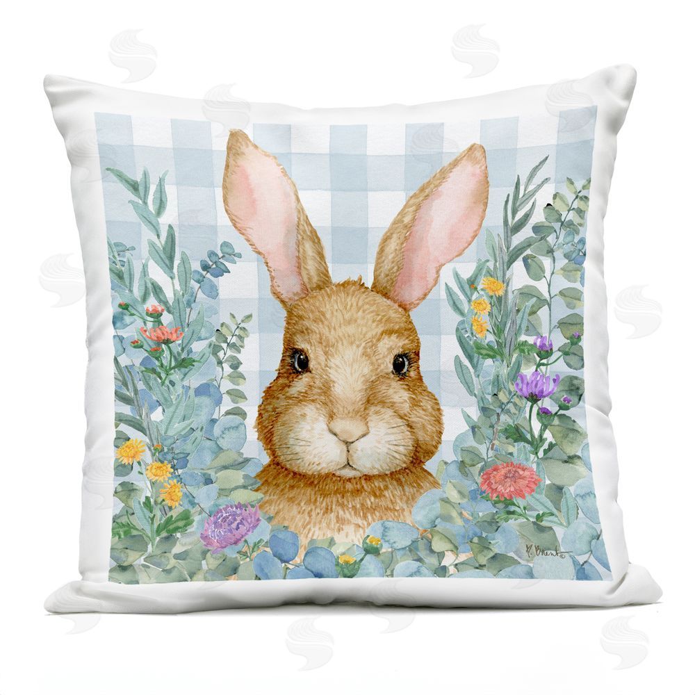 Paul Brent Rabbit Laurel on Gingham Square Outdoor Quick-Dry Polyester Throw Pillow