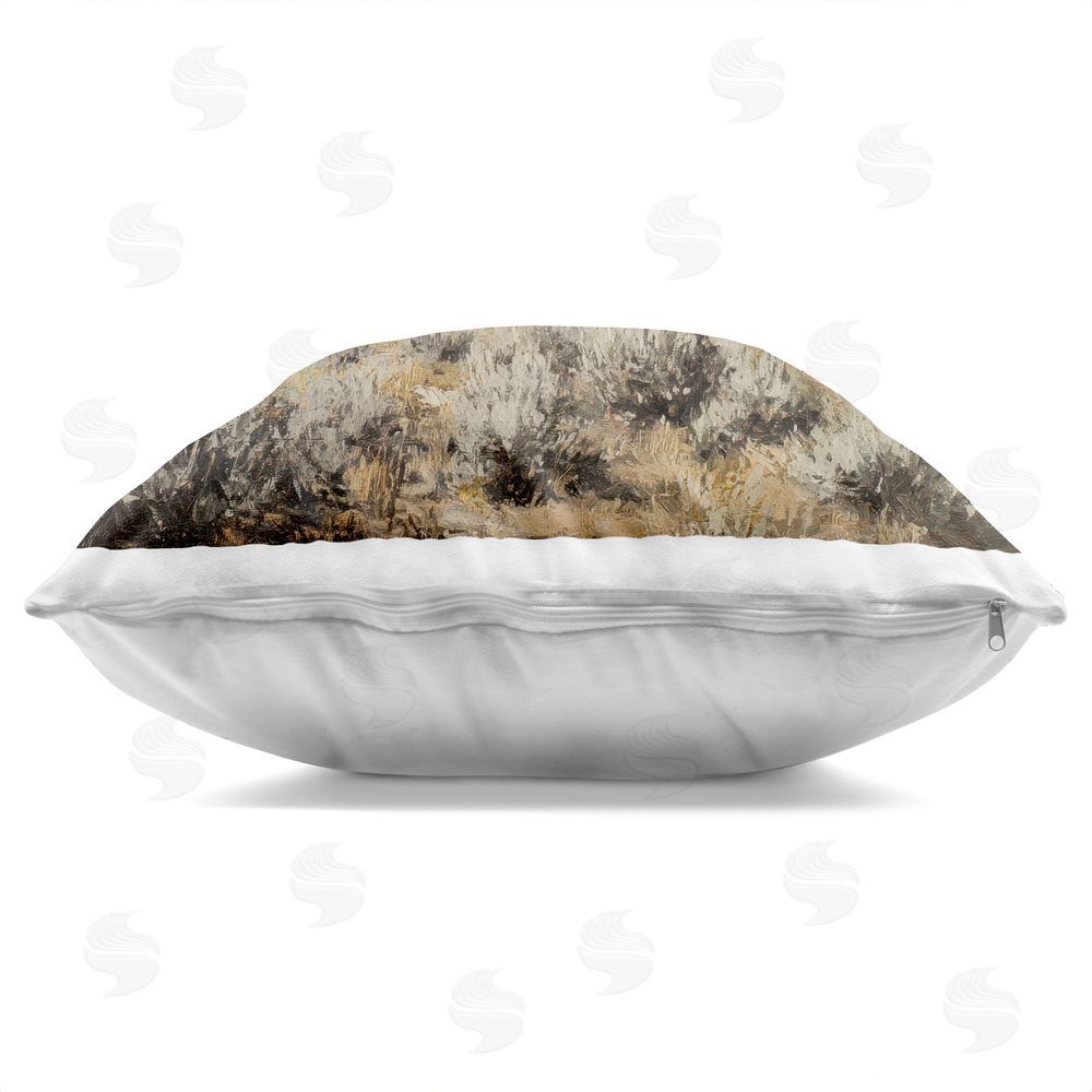 Petal Prints Design Cedar Mountain View Square Printed Throw Pillow Side View with Zipper Detail