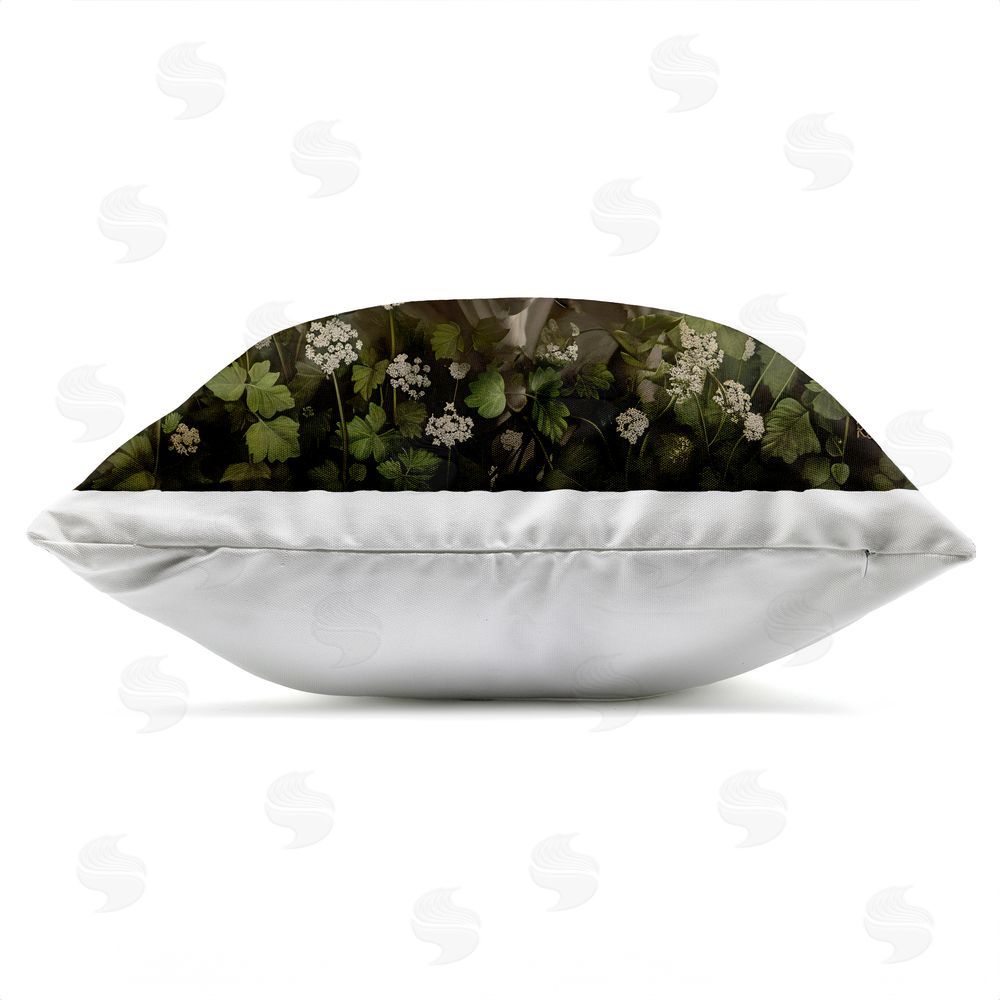 Creative Studio Cow in the Green Meadow Outdoor Square Printed Throw Pillow Side View with Zipper Detail