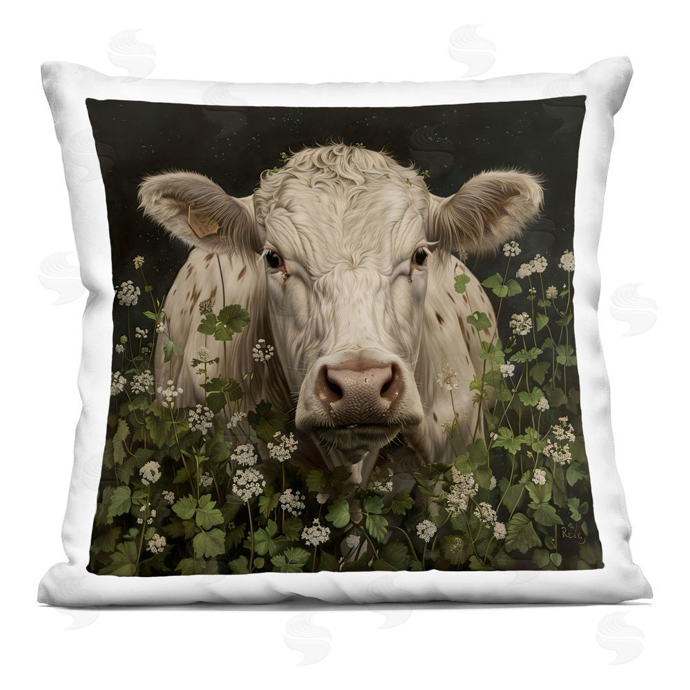 Creative Studio Cow in the Green Meadow Square Printed Throw Pillow